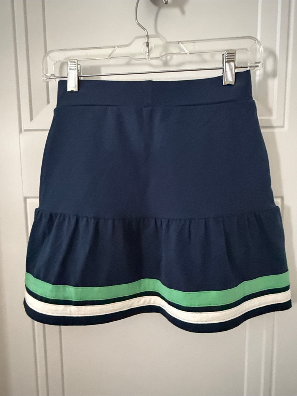 Spartina 449 Jersey Flounce Navy Skirt with Green and White Stripe Hem - Picture 6 of 6